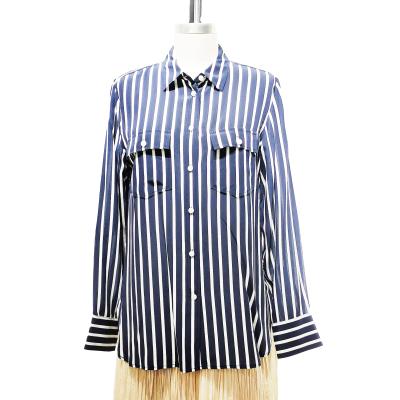 China AW436 New Fashion Women's Anti-Pilling Long Sleeve Striped Lady's Shirt Fashion 100%silk Blouse Shirts For Women for sale