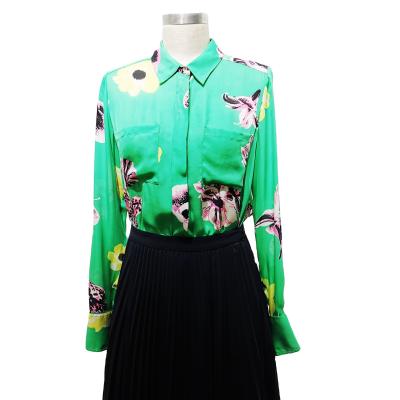 China Wholesale D232101 Anti-Shrink 2021 Summer New Fashion Long Sleeve Casual Shirt Floral Printed 100% Silk Shirt For Women for sale