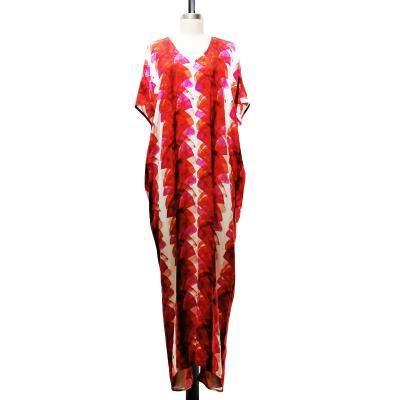 China summerfashion 516-211P anti-static printed long dress luxury quality plus size 100% silk long dress for women for sale