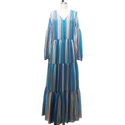 China Anti-Static Women Dress 2D3-53-222 Summer High Quality Casual Silk Striped Plus Size Hot Selling Loose Fit Maxi Long Dress For Women for sale