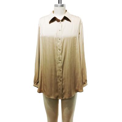 China Factory Sale ABS10015 Breathable OEM Full Sleeve Khaki Solid Shirt For Women Blouse Tops Tops for sale