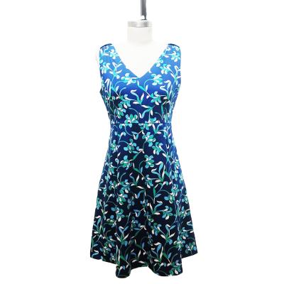 China Anti-Wrinkle Women's Sleeveless Floral Print Dress Women's V Neck Summer Casual Floral Knee Dress Girl and Girl for sale