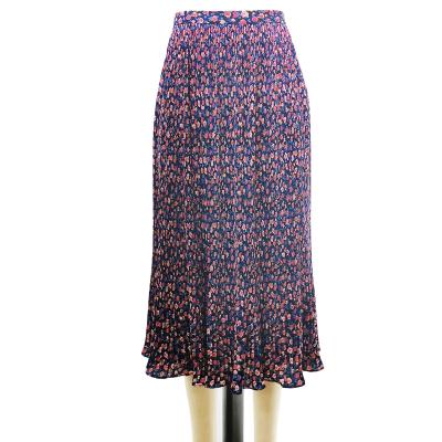 China AR449 Anti-static Long Skirt Summer Women's High Quality Floral Printed Pleated Casual Skirt Long For Women for sale