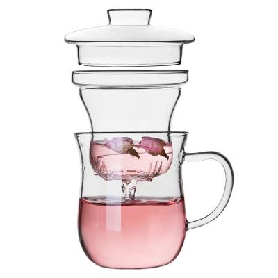 China WITH LID High Quality Handmade Borosilicate Glass 350ml Tea Cup with Glass Lid and Infuser for sale