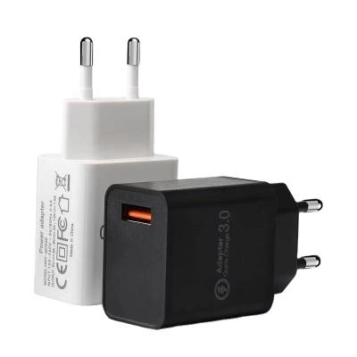 China Hot Sale Mobile Phone KSA US EU UK Power Adapter Plug 18W USB Mobile Phone Charger QC3.0 Wall Fast Charger Black White Color for sale