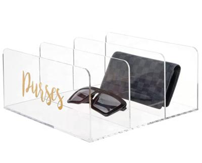 China Modern Customized Custom Acrylic Purse And Handbag Organizer 5 Divider Purse High Quality Acrylic Display Clutch And Small Pmma Display Organizer for sale