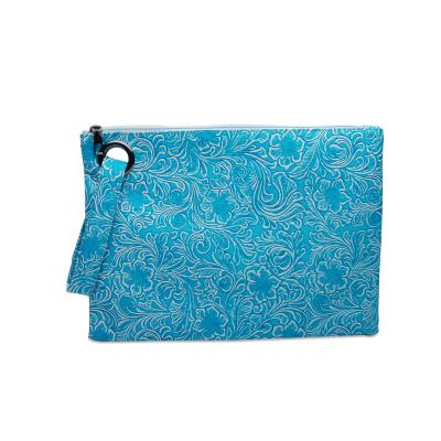 China Fashion Patterns Wholesale Carved Bracelet PU Leather Blue Black Flower Clutch DOM1870 for sale