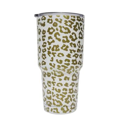 China Viable New Arrival RTS 25 Pcs Gold Free Mint Double Wall Leopard Double Wall Women Stainless Steel Tumbler Car Cheetah 30 Ounce Boat Gift Drinking Cup for sale