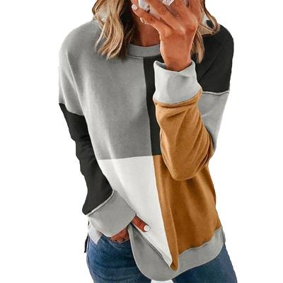 China 2021 Anti-pilling Women's Color Block Shirt Round Neck Long Sleeve Tops Stripes Fashion Blouses DOMC021 for sale