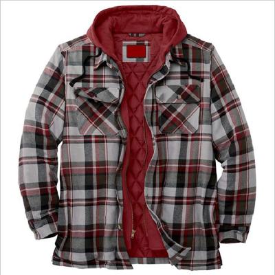 China Wholesale Breathable Mens Long Sleeve Plaid Quilted Striped Flannel Shirt Jacket With Hood for sale