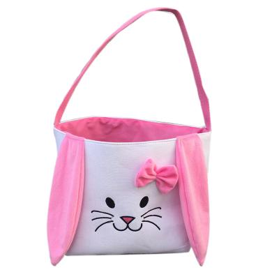 China 2022 Easter Bunny Ear Basket Bow Tie Canvas Bucket Kids Egg Candy Carry Packaging DOM1061524 for sale