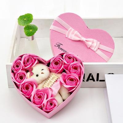 China Gift for Girlfriend Heart Box Soap Flowers with Toy Bear for Valentine's Day Gift for sale