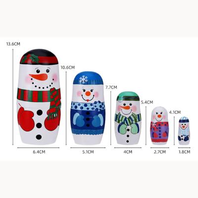 China Wooden Christmas Nesting Dolls Snowman Matryoshka Doll 5 Layer Nesting Wooden Russian Matryoshka Christmas Dolls for sale