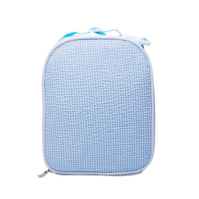 China Gingham Cotton Seersucker Cooler Bag Light Weight Checked Insulated Food Bag For Daily Use Insulated Picnic Bag DOMIL1860 for sale