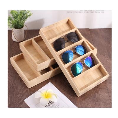 China Eco-friendly Exquisite 4 Pairs Glasses Wooden Tray Serving Display Stand Rectangle Glasses for sale