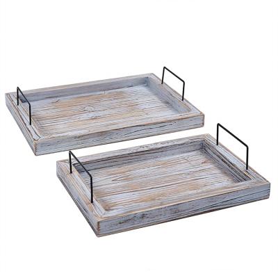 China Disposable Exquisite Set Of 2 Rustic Rectangular Stool Trays Restaurant Serving Wooden Dish for sale