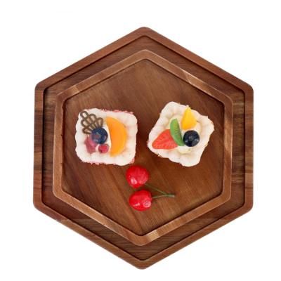 China Disposable 2 Restaurant Serving Acacia Storage Hexagon Wood Dish Set for Home Decor for sale