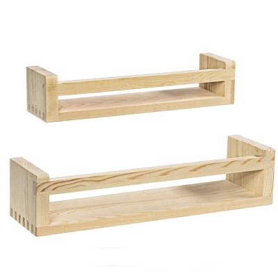 China Sustainable Natural Unfinished Wooden Storage Utility Rack Set Of 2 Wooden Wall Mounted Shelves for sale