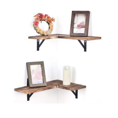 China Custom Rustic Corner Shelf Corner Shelf 2 Wood Wall Mount Wood Shelf Storage Set for sale