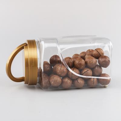 China Storage Jars 38 Oz Customized Square Empty Plastic Packaging Jars With Colored Screw Lids For Peanut Cereal for sale