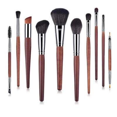 China Angular Blush Wooden Handle Cosmetics Brushes Miyaup Brown Logo Factory Price Makeup Brushes Customized 10pcs Set for sale