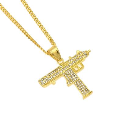 China TRENDY hip hop hot style gives her friend the perfect gift, diamond-encrusted and stylish submachine gun necklace for sale