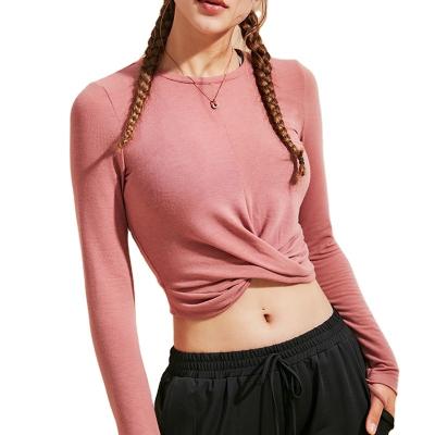 China 2020Latest design crop top fitness yoga short sweater women's breathable simple sexy long sleeve top cross stitches for sale