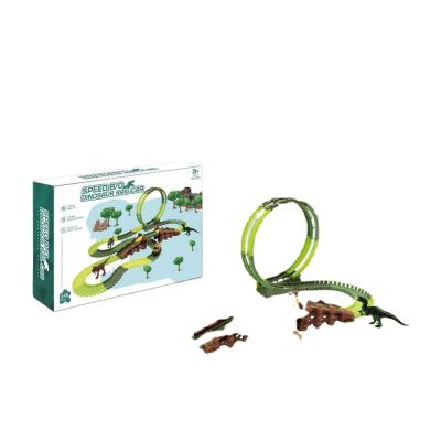 China Electric Track Toy Children Electric Dinosaur Track Set 245PCS Puzzle Dinosaur Set With Car for sale