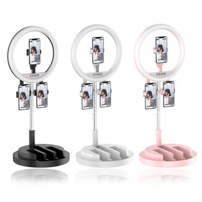 China Live Streaming PORTABLE Foldable Desktop Led Lighting with 3 Ring Light Phone Holders for sale