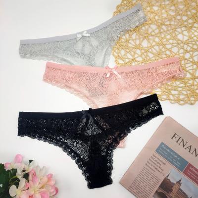 China Viable Women's Underwear Panties Lace Thongs Sexy Girl Panties Hollow Out Transparent Thong Briefs Low Rise Lingerie Female Briefs for sale