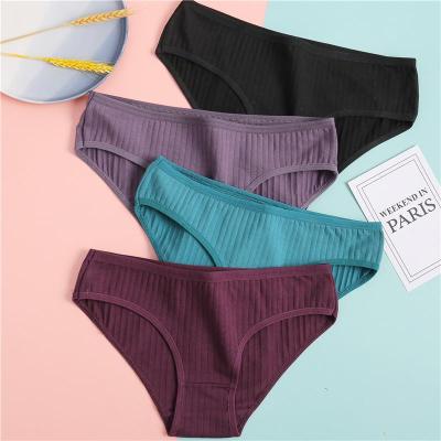 China Viable Women's Underwear Panties Cotton Soft Striped Low Waist Briefs Solid Girls Briefs Breathable Sexy Female Comfort Lingerie for sale