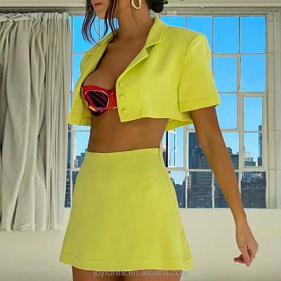 China Hot Selling QUICK DRY Hot Selling Short Sleeve Women Formal Suits Blazer Full A Line Office Dress Solid Color 2 Piece Skirt Set for sale