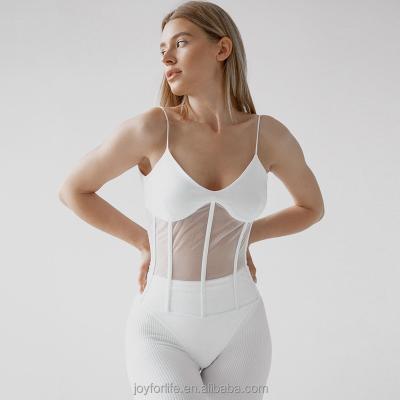 China Anti-wrinkle Fashion Trendy Women Slim Fit Sheer Perspective Vest Gauze Corset Crop Top 2022 Sheer Sleeveless Elegant for sale