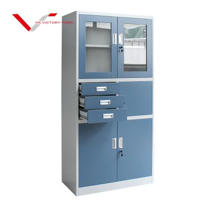 China Modern Modern Glass Display Cabinet File Cabinet Metal Cabinet With Three Drawers And Safe Box for sale