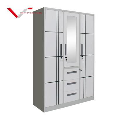 China (Other) New Style 3 Doors Adjustable Wardrobe Cabinet Metal Wardrobe with Mirror for Home Furniture for sale