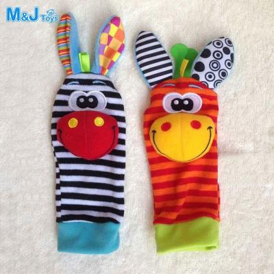 China Infant Toy Lovely Soft Baby Wrist Inflatable Rattle Plush Animal Ankle Ratchets Sock Toy (Donkey Monkey and Bird) for sale