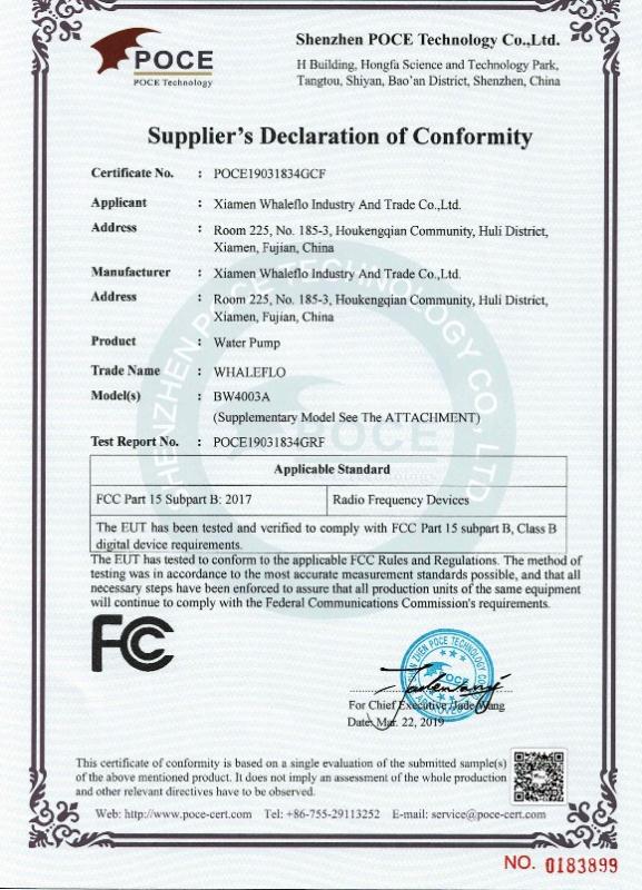 FCC - Xiamen Whaleflo Industry And Trade Co., Ltd.