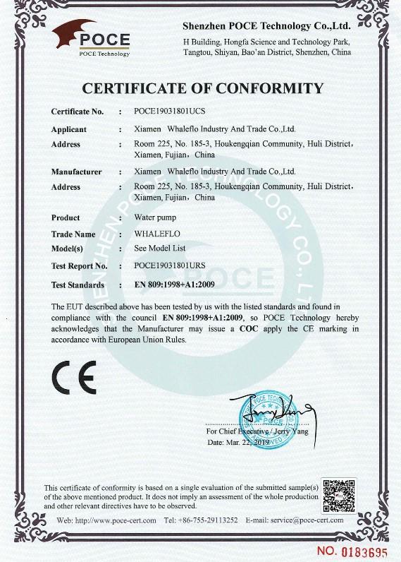 CE - Xiamen Whaleflo Industry And Trade Co., Ltd.