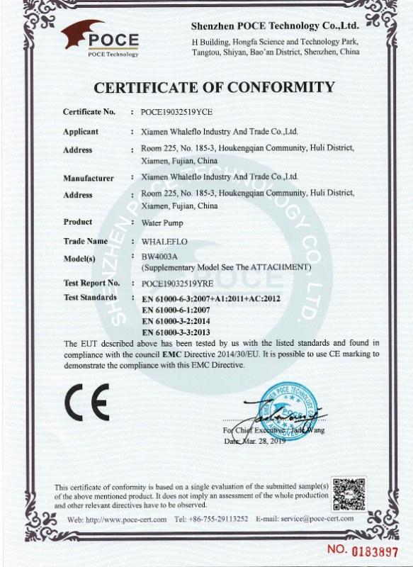 CE - Xiamen Whaleflo Industry And Trade Co., Ltd.