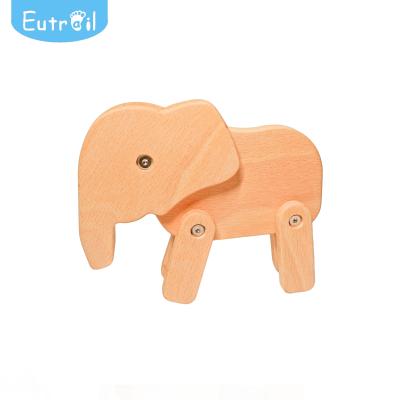 China Quality DIY Natural Wooden Animal Toy Wooden Elephant Made of Beech Wood for sale