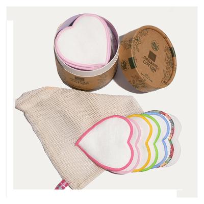 China Organic Natural Cotton Makeup Remover Washable Reusable Organic Bamboo Pads Reusable Eco Friendly Cosmetic Face Wipes Sustainable Make Up Removal Disc Heart Shape for sale