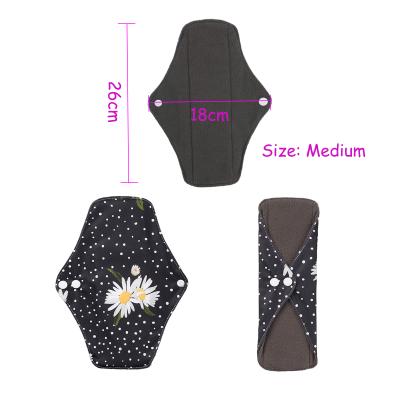 China 18x26cm Mid Flow Sanitary Napkin Super Absorbent Reusable Hygiene AIO Cloth Intimate Menstrual Lady Pads Anti Bacterial Bamboo Charcoal for sale