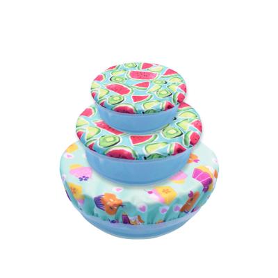 China Viable Set of 3 Size Food PUL Fruit Bowl Cover Plastic Stretch Free Waterproof Protector Elastic Reusable Storage Cover for sale