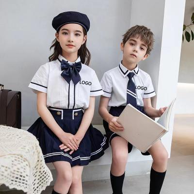 China School OEM Embroidered Logo School Uniforms International Formal Primary Kids Boys Girls Children Short Sleeve School Uniform Sets for sale