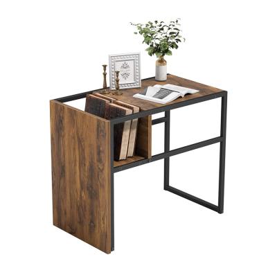 China Cheap Modern KD 2021 Shape 2 Layers Square Side Wooden Metal Bedside Steel Rack Bedroom Mix Table for sale