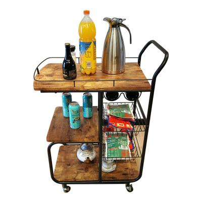 China Modern 3 Tier Red Wine Cup Rack Bar Cart With Basekt Storage For Hotel for sale