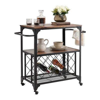 China KD Metal Home Serving Cart Mobile Kitchen Cart Food Hotel Cafe Lounge Cart On Wheels Drinks Bar Cart Kitchen Cart for sale