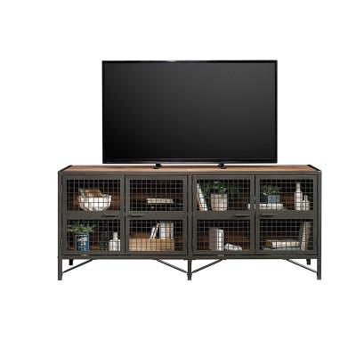 China KD Industrial Styled Cheapest Vintage Wooden TV Stand With 2 Steel Mesh Doors for sale