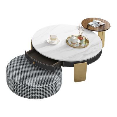 China Detachable Modern Luxury Nordic Metal Wrought Iron MDF Round End Side Tea Table Marblel Gold Coffee Table Round White Marble Top Set for sale