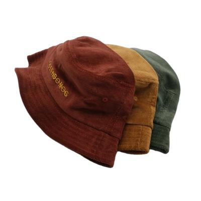 China Custom Embroidery High Quality Corduroy Character Fashion Bucket Brim Folding Folding Short Fishing Hat With Label for sale